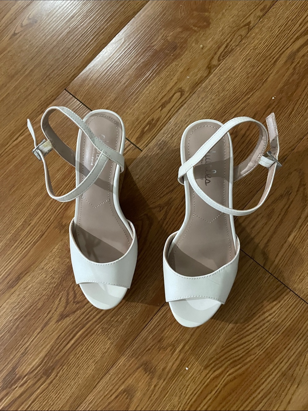 Charles David White Open-Toe Ankle Strap Heels